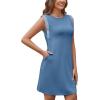 imageWEACZZY Summer Dresses for Women 2025 Casual Crewneck Fit Beach Vacation Dress Sleeveless Loose Sundress with PocketsDenim Blue