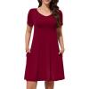 imageWEACZZY Summer Dresses for Women 2025 VNeck Casual T Shirt Dress Loose Short Sleeve Flowy Dresses with Pockets01 Wine Red