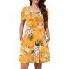 imageWEACZZY Summer Dresses for Women 2025 VNeck Casual T Shirt Dress Loose Short Sleeve Flowy Dresses with PocketsGreen Leaf Yellow
