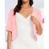 imageWomen Bolero Shrug Cardigan Open Front Cover Up Sheer Short Sleeve Kimonos for Evening DressPink