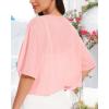 imageWomen Bolero Shrug Cardigan Open Front Cover Up Sheer Short Sleeve Kimonos for Evening DressPink