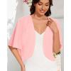 imageWomen Bolero Shrug Cardigan Open Front Cover Up Sheer Short Sleeve Kimonos for Evening DressPink