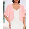 imageWomen Bolero Shrug Cardigan Open Front Cover Up Sheer Short Sleeve Kimonos for Evening DressPink
