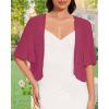 imageWomen Bolero Shrug Cardigan Open Front Cover Up Sheer Short Sleeve Kimonos for Evening DressWine Red