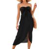 imageWomens Beach Dress Summer Maxi Sundress Strapless Hawaiian Cover Ups Asymmetrical Wrap DressesA Solid Black