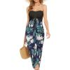 imageWomens Beach Dress Summer Maxi Sundress Strapless Hawaiian Cover Ups Asymmetrical Wrap DressesBlack and Plam Leaf