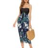 imageWomens Beach Dress Summer Maxi Sundress Strapless Hawaiian Cover Ups Asymmetrical Wrap DressesBlack and Plam Leaf