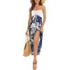 imageWomens Beach Dress Summer Maxi Sundress Strapless Hawaiian Cover Ups Asymmetrical Wrap DressesNavy Leaf Flower