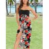 imageWomens Beach Dress Summer Maxi Sundress Strapless Hawaiian Cover Ups Asymmetrical Wrap DressesRed White Flower