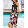 imageWomens Beach Dress Summer Maxi Sundress Strapless Hawaiian Cover Ups Asymmetrical Wrap DressesRed White Flower