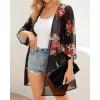 imageWomens Floral Print Puff Sleeve Kimono Cardigan Loose Cover Up Casual Blouse TopsA Black Floral