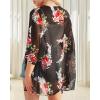 imageWomens Floral Print Puff Sleeve Kimono Cardigan Loose Cover Up Casual Blouse TopsA Black Floral