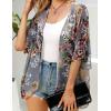 imageWomens Floral Print Puff Sleeve Kimono Cardigan Loose Cover Up Casual Blouse TopsAa Dark Grey