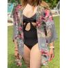 imageWomens Floral Print Puff Sleeve Kimono Cardigan Loose Cover Up Casual Blouse TopsAa Dark Grey