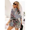 imageWomens Floral Print Puff Sleeve Kimono Cardigan Loose Cover Up Casual Blouse TopsAa Dark Grey