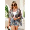 imageWomens Floral Print Puff Sleeve Kimono Cardigan Loose Cover Up Casual Blouse TopsAa Dark Grey