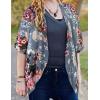 imageWomens Floral Print Puff Sleeve Kimono Cardigan Loose Cover Up Casual Blouse TopsAa Dark Grey