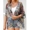 imageWomens Floral Print Puff Sleeve Kimono Cardigan Loose Cover Up Casual Blouse TopsAa Dark Grey