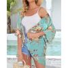 imageWomens Floral Print Puff Sleeve Kimono Cardigan Loose Cover Up Casual Blouse TopsAqua Blue