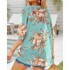 imageWomens Floral Print Puff Sleeve Kimono Cardigan Loose Cover Up Casual Blouse TopsAqua Blue