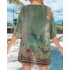 imageWomens Floral Print Puff Sleeve Kimono Cardigan Loose Cover Up Casual Blouse TopsArmy Green Floral