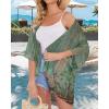 imageWomens Floral Print Puff Sleeve Kimono Cardigan Loose Cover Up Casual Blouse TopsArmy Green Floral