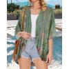 imageWomens Floral Print Puff Sleeve Kimono Cardigan Loose Cover Up Casual Blouse TopsArmy Green Floral