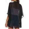 imageWomens Floral Print Puff Sleeve Kimono Cardigan Loose Cover Up Casual Blouse TopsB Solid Black