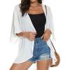 imageWomens Floral Print Puff Sleeve Kimono Cardigan Loose Cover Up Casual Blouse TopsB Solid White