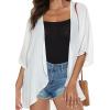 imageWomens Floral Print Puff Sleeve Kimono Cardigan Loose Cover Up Casual Blouse TopsB Solid White
