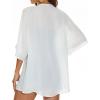 imageWomens Floral Print Puff Sleeve Kimono Cardigan Loose Cover Up Casual Blouse TopsB Solid White