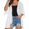 imageWomens Floral Print Puff Sleeve Kimono Cardigan Loose Cover Up Casual Blouse TopsB Solid White