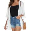 imageWomens Floral Print Puff Sleeve Kimono Cardigan Loose Cover Up Casual Blouse TopsB Solid White