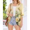 imageWomens Floral Print Puff Sleeve Kimono Cardigan Loose Cover Up Casual Blouse TopsBeige White Floral