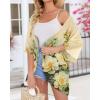 imageWomens Floral Print Puff Sleeve Kimono Cardigan Loose Cover Up Casual Blouse TopsBeige White Floral