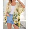 imageWomens Floral Print Puff Sleeve Kimono Cardigan Loose Cover Up Casual Blouse TopsBeige White Floral