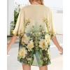 imageWomens Floral Print Puff Sleeve Kimono Cardigan Loose Cover Up Casual Blouse TopsBeige White Floral