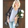imageWomens Floral Print Puff Sleeve Kimono Cardigan Loose Cover Up Casual Blouse TopsBlack
