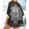 imageWomens Floral Print Puff Sleeve Kimono Cardigan Loose Cover Up Casual Blouse TopsBlack