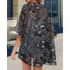 imageWomens Floral Print Puff Sleeve Kimono Cardigan Loose Cover Up Casual Blouse TopsBlack Brief Flowers