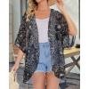 imageWomens Floral Print Puff Sleeve Kimono Cardigan Loose Cover Up Casual Blouse TopsBlack Brief Flowers