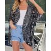 imageWomens Floral Print Puff Sleeve Kimono Cardigan Loose Cover Up Casual Blouse TopsBlack Brief Flowers