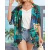 imageWomens Floral Print Puff Sleeve Kimono Cardigan Loose Cover Up Casual Blouse TopsBlack Green Tropical