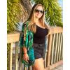 imageWomens Floral Print Puff Sleeve Kimono Cardigan Loose Cover Up Casual Blouse TopsBlack Green Tropical