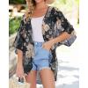 imageWomens Floral Print Puff Sleeve Kimono Cardigan Loose Cover Up Casual Blouse TopsBlack Khaki Floral