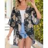 imageWomens Floral Print Puff Sleeve Kimono Cardigan Loose Cover Up Casual Blouse TopsBlack Khaki Floral