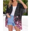 imageWomens Floral Print Puff Sleeve Kimono Cardigan Loose Cover Up Casual Blouse TopsBlack Pink Purple Floral