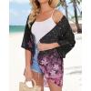 imageWomens Floral Print Puff Sleeve Kimono Cardigan Loose Cover Up Casual Blouse TopsBlack Pink Purple Floral