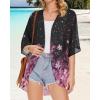 imageWomens Floral Print Puff Sleeve Kimono Cardigan Loose Cover Up Casual Blouse TopsBlack Pink Purple Floral