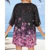 imageWomens Floral Print Puff Sleeve Kimono Cardigan Loose Cover Up Casual Blouse TopsBlack Pink Purple Floral